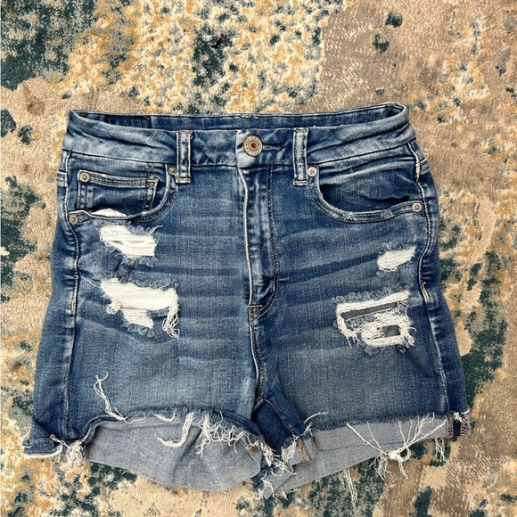 American Eagle Outfitters Pants - AE American Eagle Distressed Denim Jean high waisted Shorts Dark Blue Womens 6​